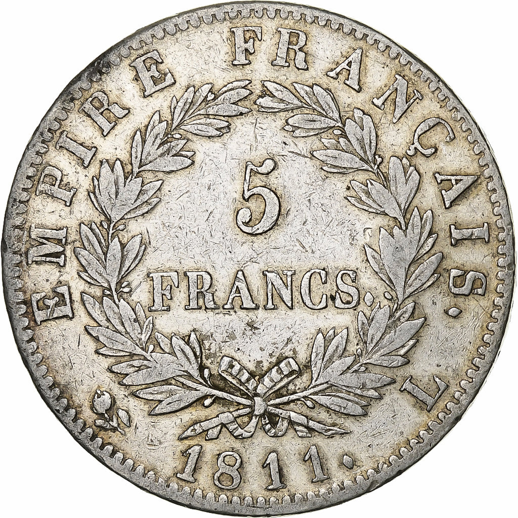 Francja, 5 Francs, Napoléon I, 1811, Bayonne, Srebro, VF(30-35), Gadoury:584