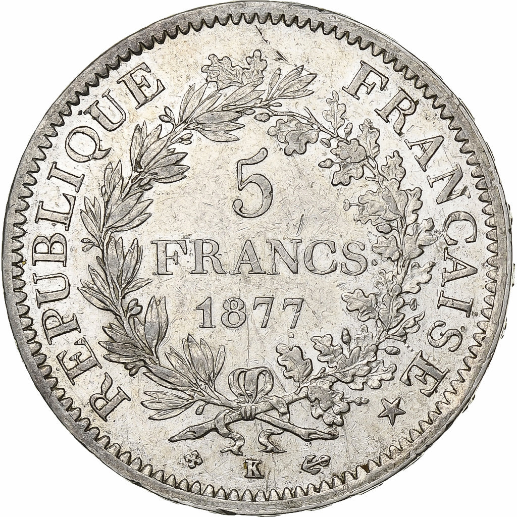 France, 5 Francs, Hercule, 1877, Bordeaux, Silver, AU(50-53), Gadoury:745a
