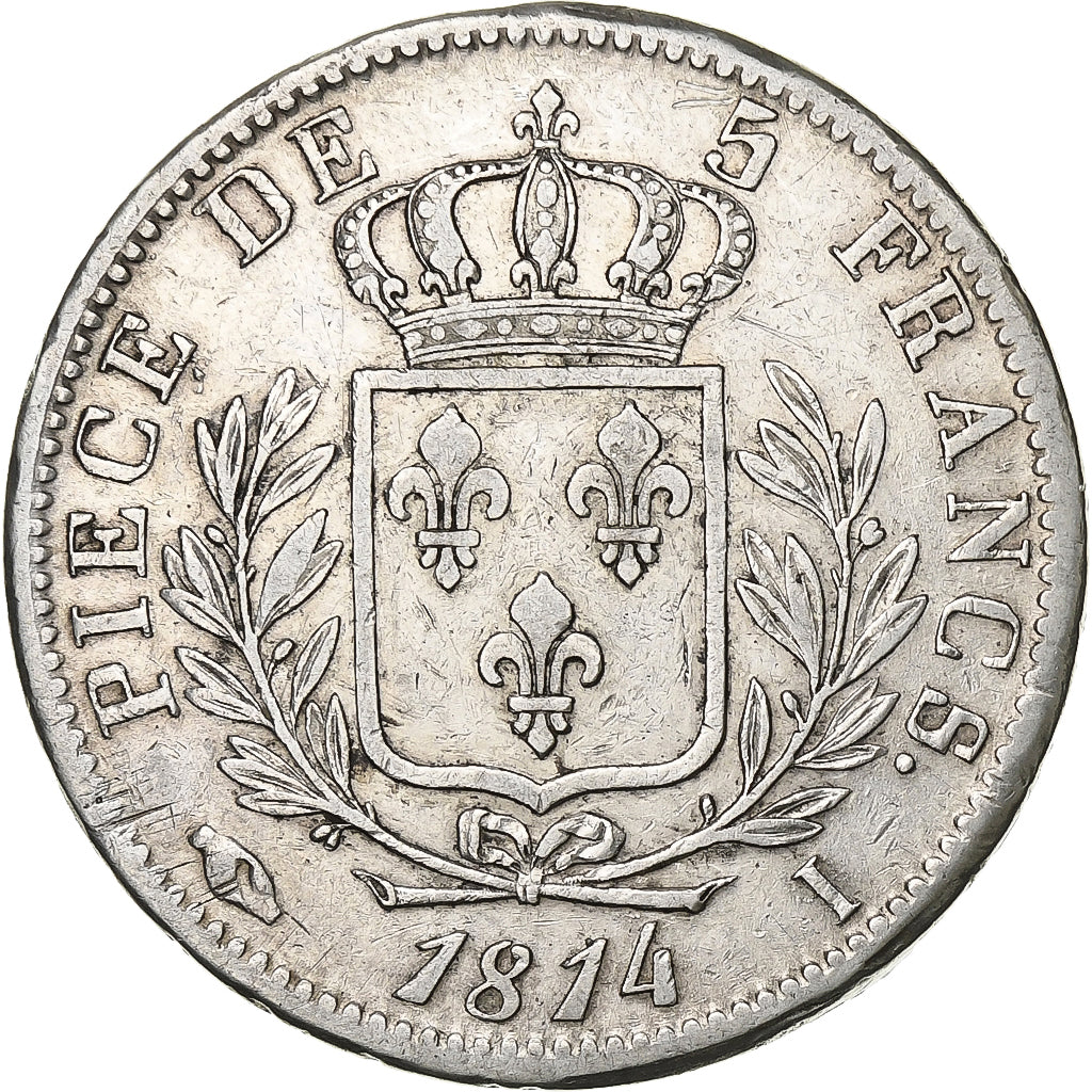 Frankrijk, 5 Francs, Louis XVIII, 1814, Limoges, Zilver, ZF, Gadoury:591