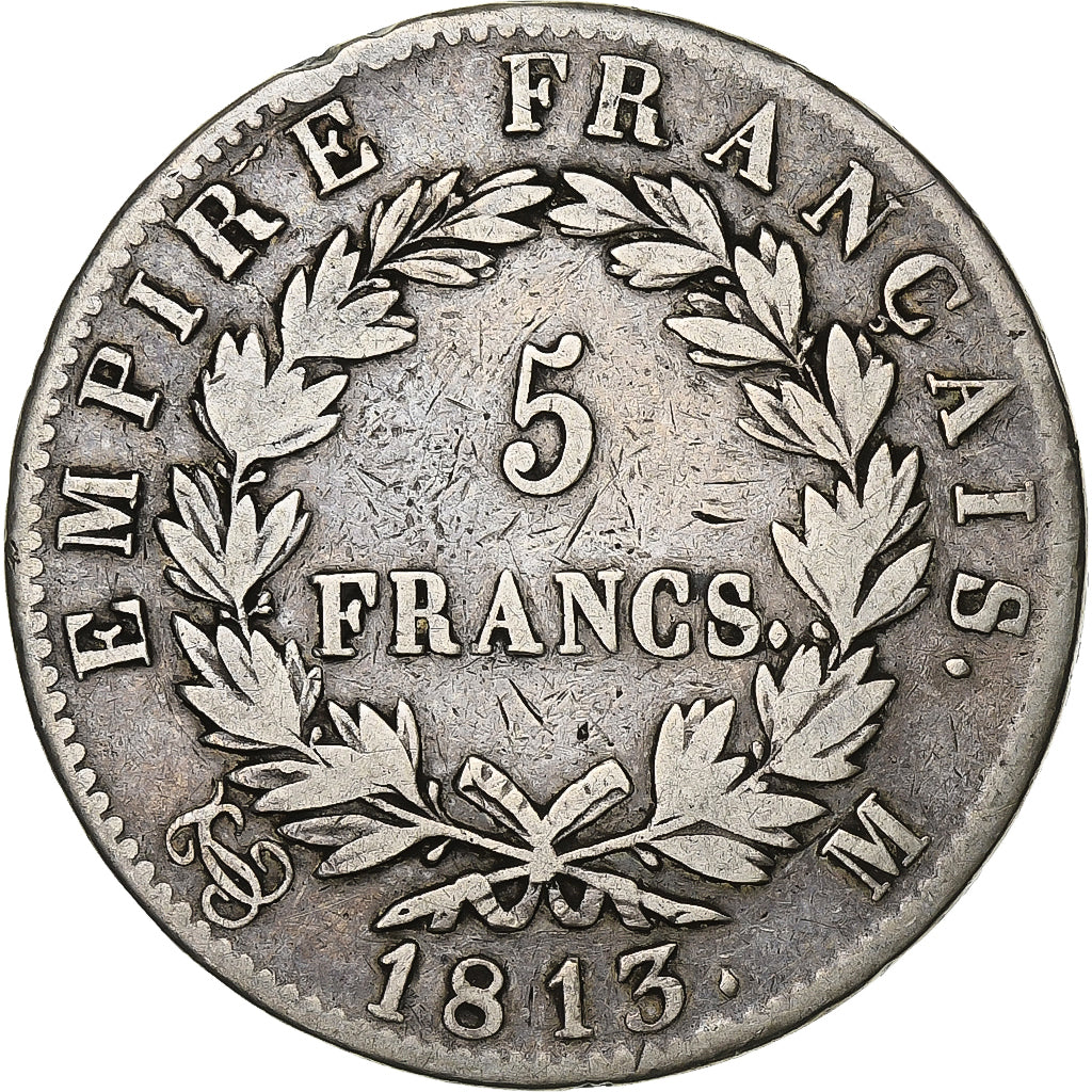 França, 5 Francs, Napoléon I, 1813, Toulouse, Prata, VF(20-25), Gadoury:584