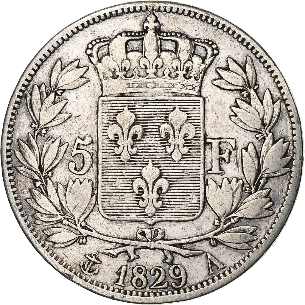 France, 5 Francs, Charles X, 1829, Paris, Silver, VF(20-25), Gadoury:644