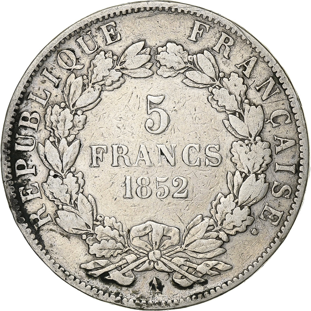 France, 5 Francs, Louis Napoléon Bonaparte, 1852, Paris, Silver, F(12-15)
