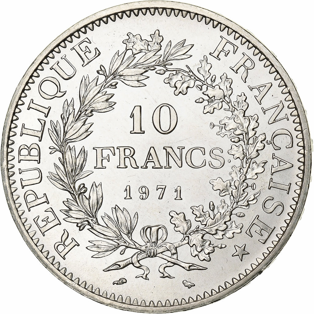 France, 10 Francs, Hercule, 1971, Paris, Silver, MS(64), KM:932