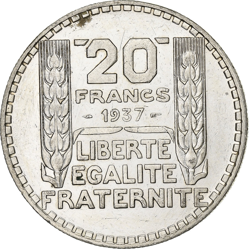 Francja, 20 Francs, Turin, 1937, Paris, Srebro, EF(40-45), Gadoury:852, KM:879