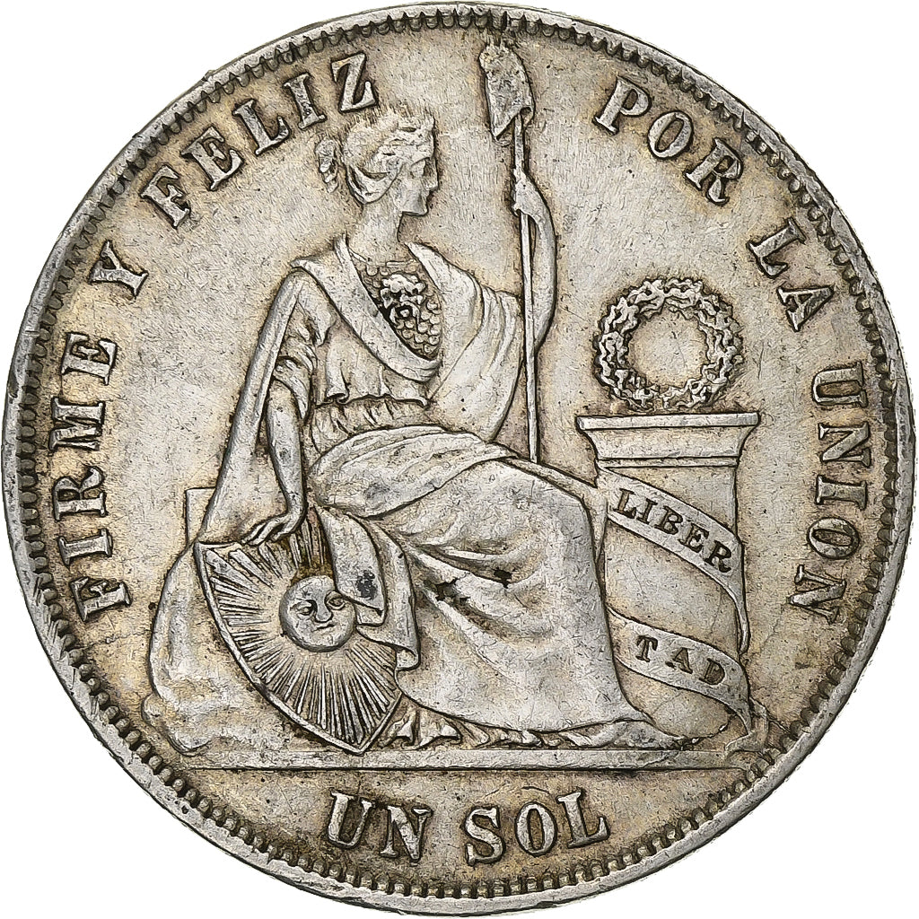 Peru, SOUTH PERU, Sol, 1872, Lima, Silver, AU(50-53), KM:196.3