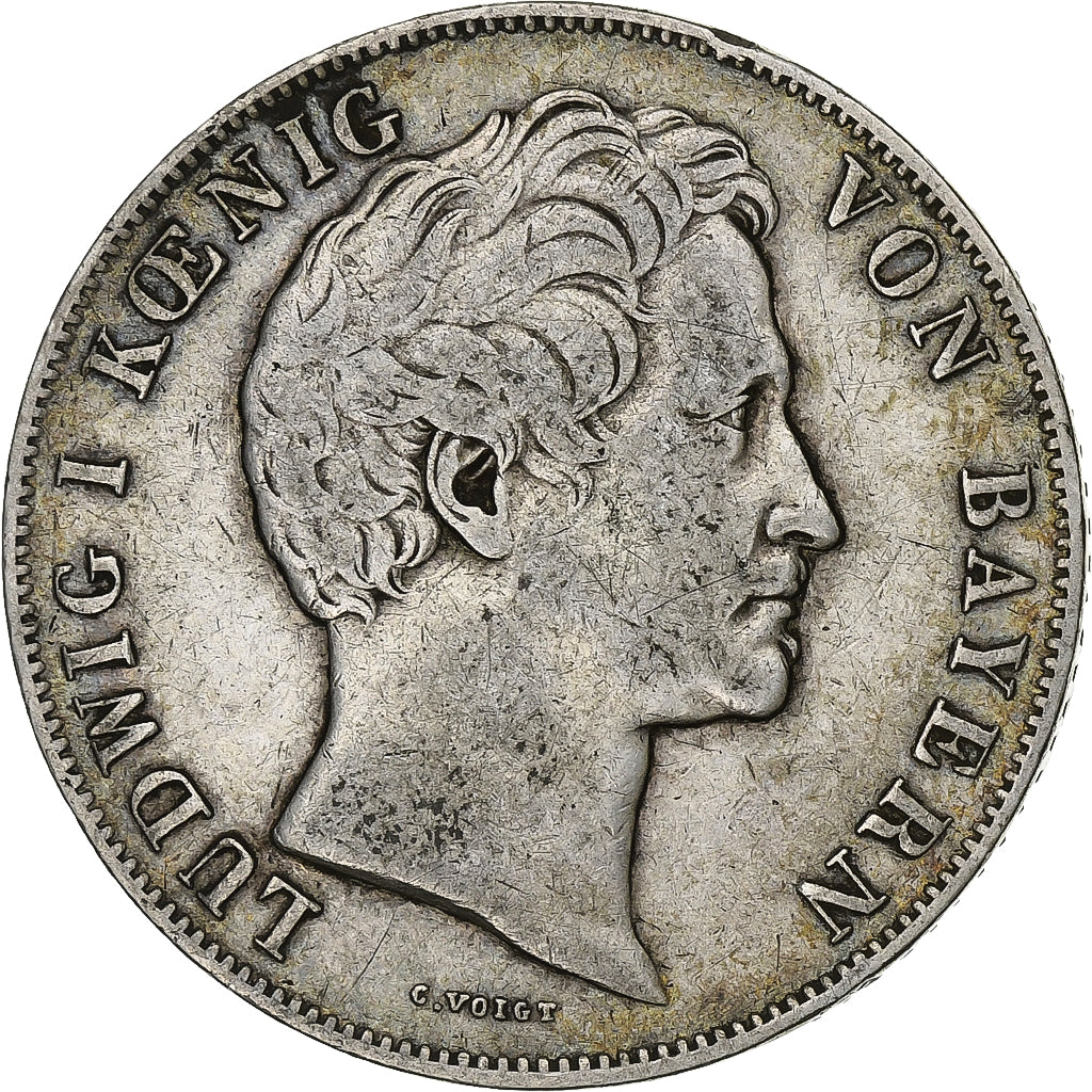 German States, BAVARIA, Ludwig I, 2 Gulden, 1848, Munich, Silver, EF(40-45)