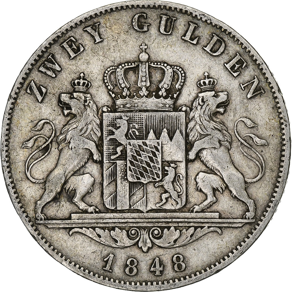 German States, BAVARIA, Ludwig I, 2 Gulden, 1848, Munich, Silver, EF(40-45)