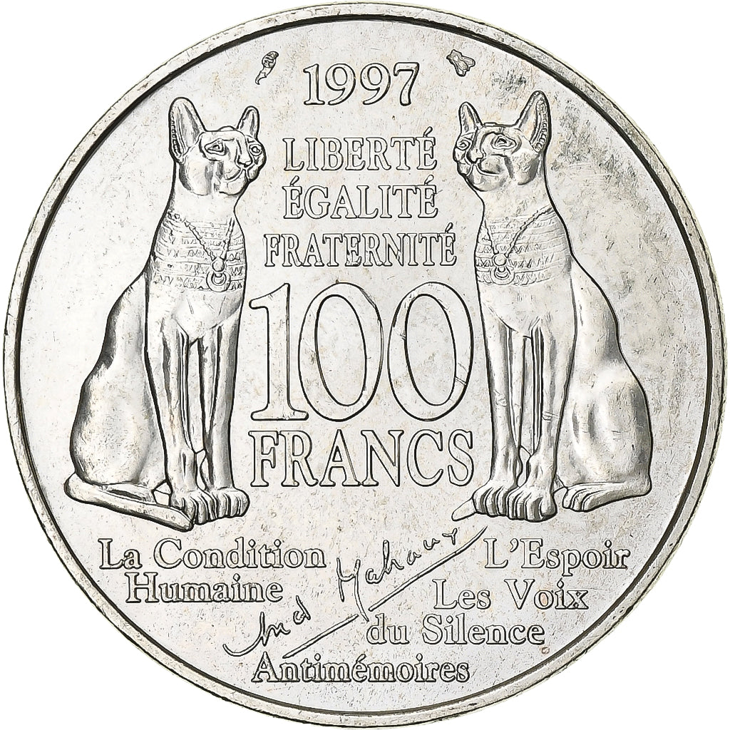 França, 100 Francs, André Malraux, 1997, Prata, MS(63), Gadoury:954, KM:1188
