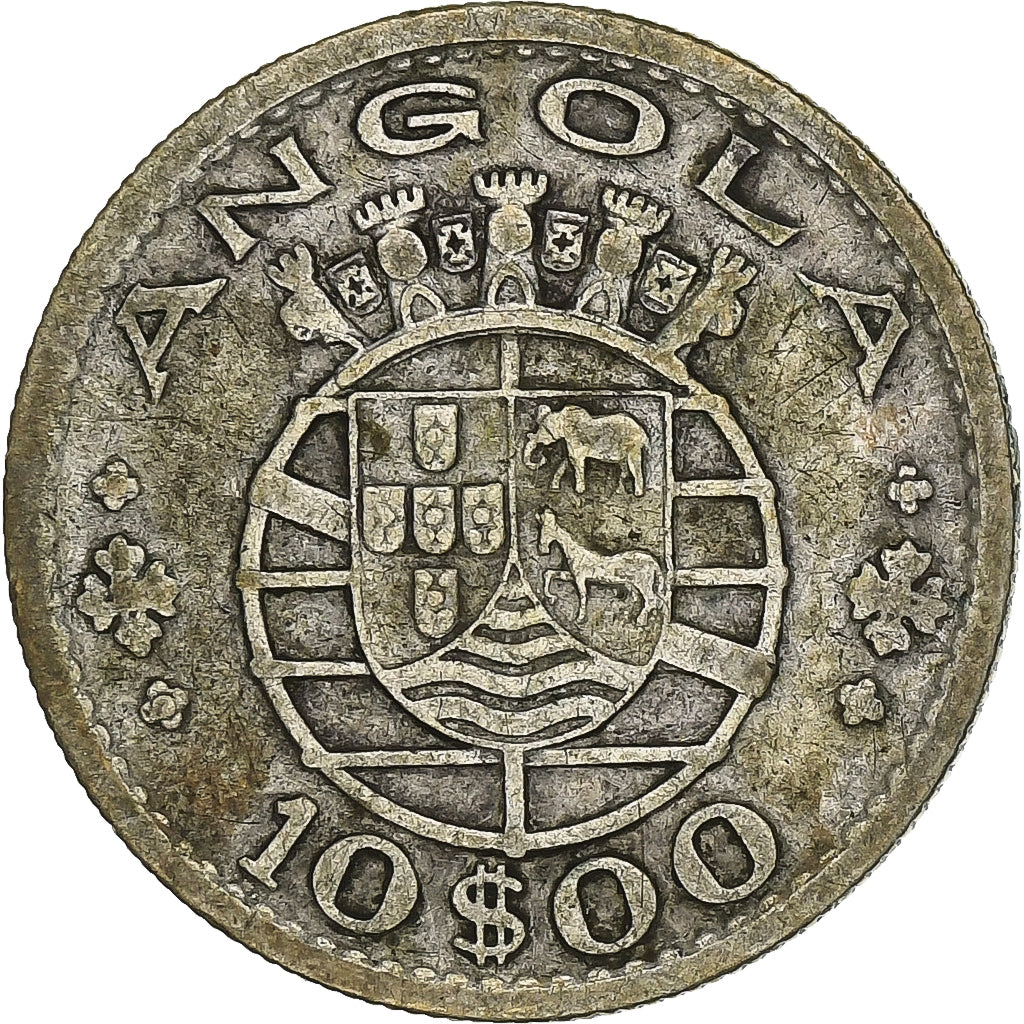 Angola, 10 Escudos, 1955, Prata, EF(40-45), KM:73