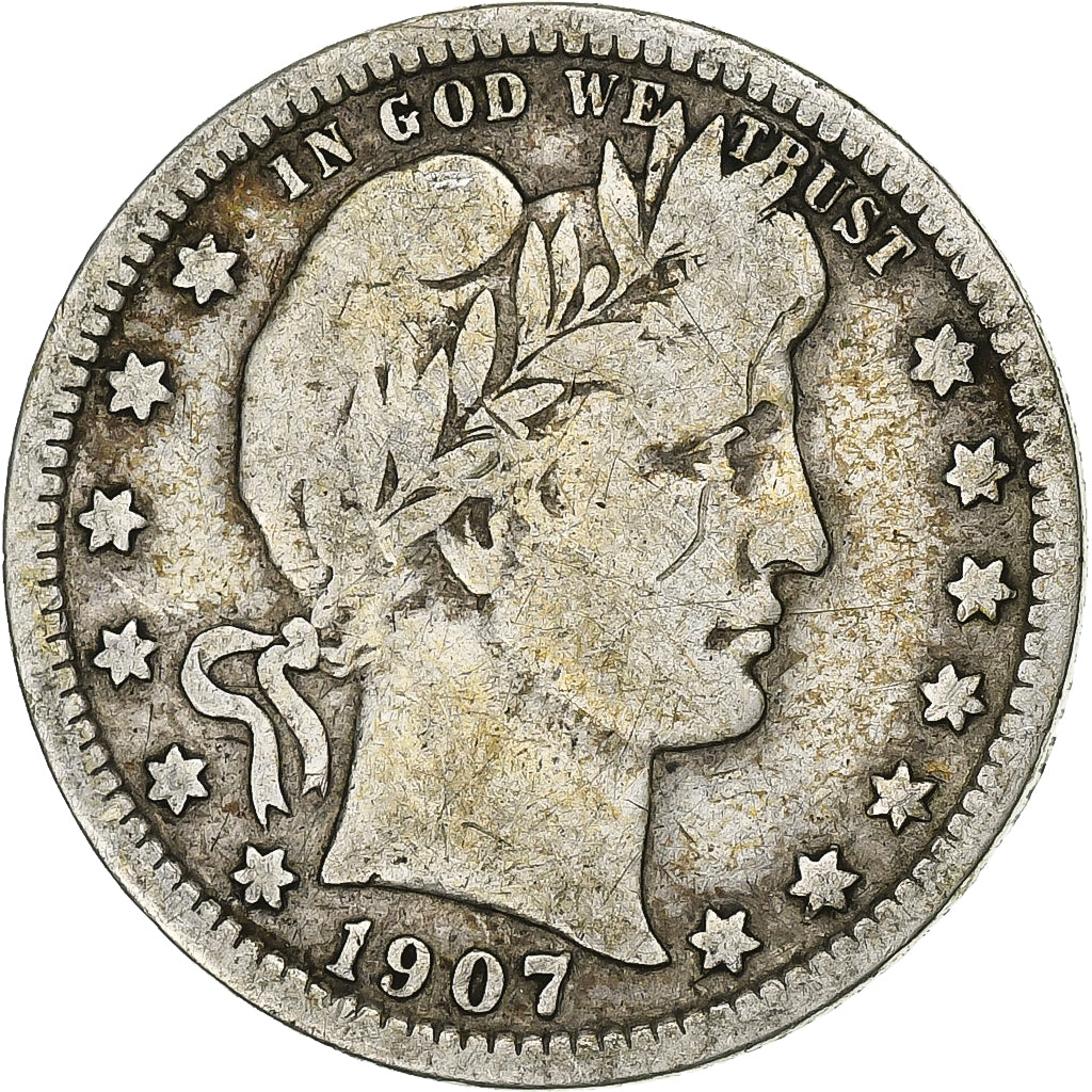 Stati Uniti, Quarter, Barber, 1907, Philadelphia, Argento, MB, KM:114