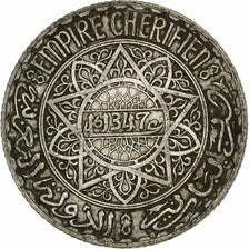 Morocco, Mohammed V, 5 Francs, AH 1347/1928, Paris, Silver, EF(40-45)
