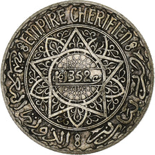 Morocco, Mohammed V, 5 Francs, AH 1352/1933, Paris, Silver, VF(30-35)