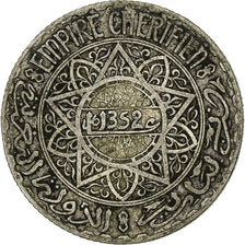 Morocco, Mohammed V, 5 Francs, AH 1352/1933, Paris, Silver, VF(30-35)