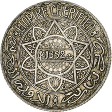 Morocco, Mohammed V, 5 Francs, AH 1352/1933, Paris, Silver, EF(40-45)