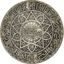 Morocco, Mohammed V, 5 Francs, AH 1352/1933, Paris, Silver, EF(40-45)