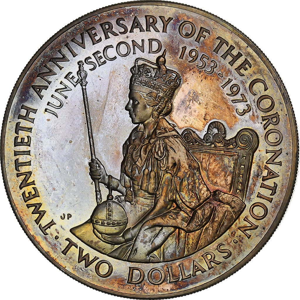 Cook Islands, Elizabeth II, 2 Dollars, 20th Anniversary - Coronation, 1973