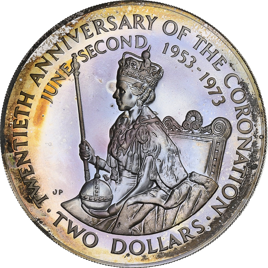 Cook Islands, Elizabeth II, 2 Dollars, 20th Anniversary - Coronation, 1973