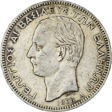 Grecia, George I, 5 Drachmai, 1876, Paris, Argento, MB+, KM:46