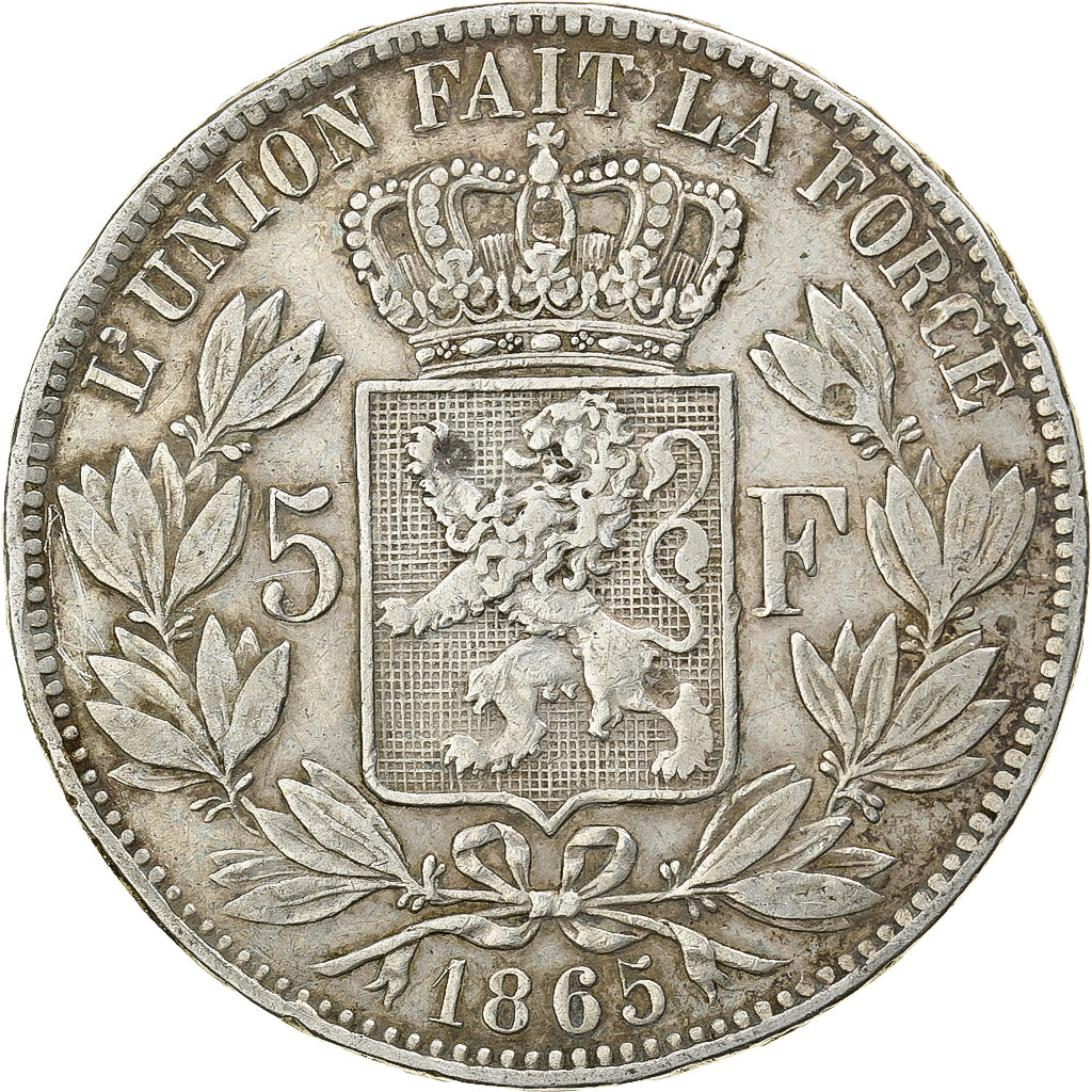Belgium, Leopold I, 5 Francs, 5 Frank, 1865, Silver, VF(30-35), KM:17