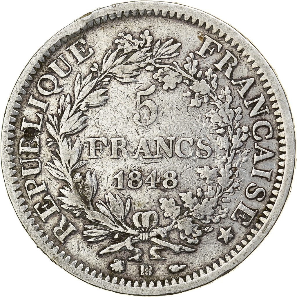 France, 5 Francs, Hercule, 1848, Strasbourg, Argent, TB, Gadoury:683, KM:756.2