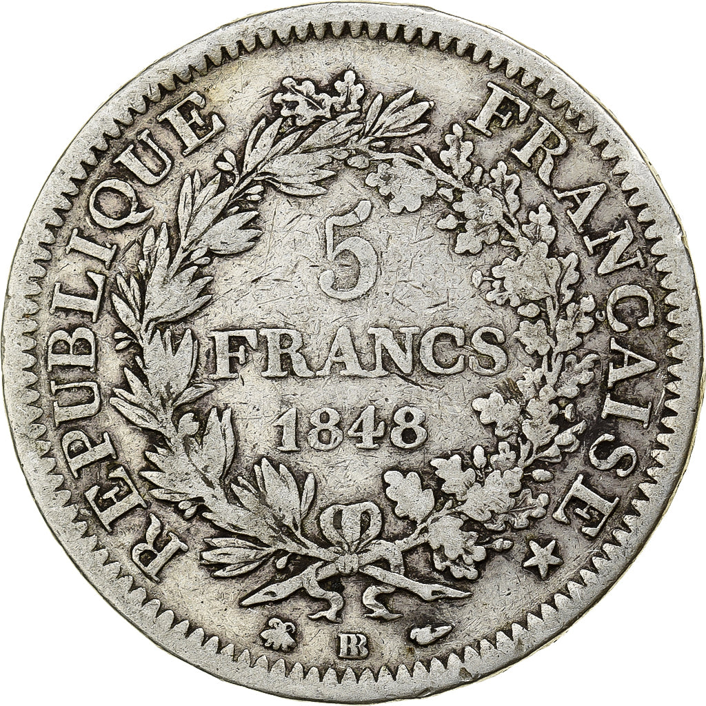 France, 5 Francs, Hercule, 1848, Strasbourg, Silver, VF(20-25), Gadoury:683