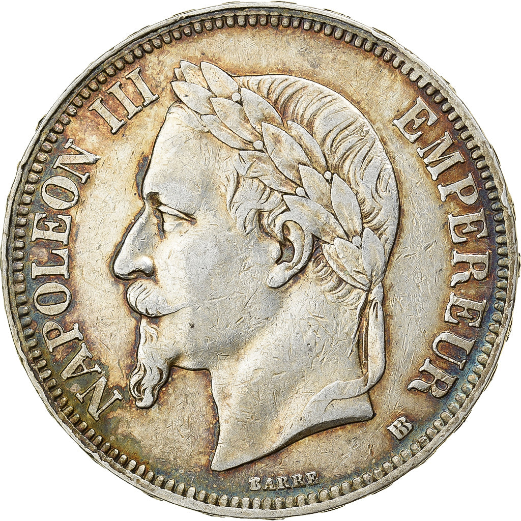 France, 5 Francs, Napoléon III, 1867, Strasbourg, Silver, EF(40-45), KM:799.2