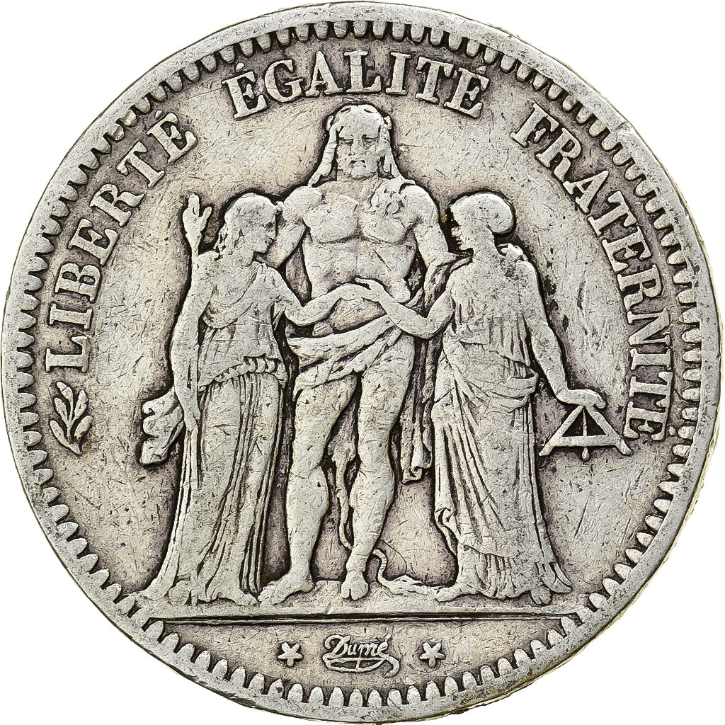 França, 5 Francs, Hercule, 1848, Bordeaux, Prata, F(12-15), Gadoury:683, Le