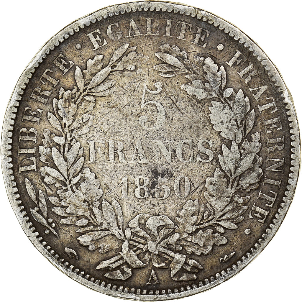 Francia, 5 Francs, Cérès, 1850, Paris, Argento, MB, Gadoury:719, KM:761.1