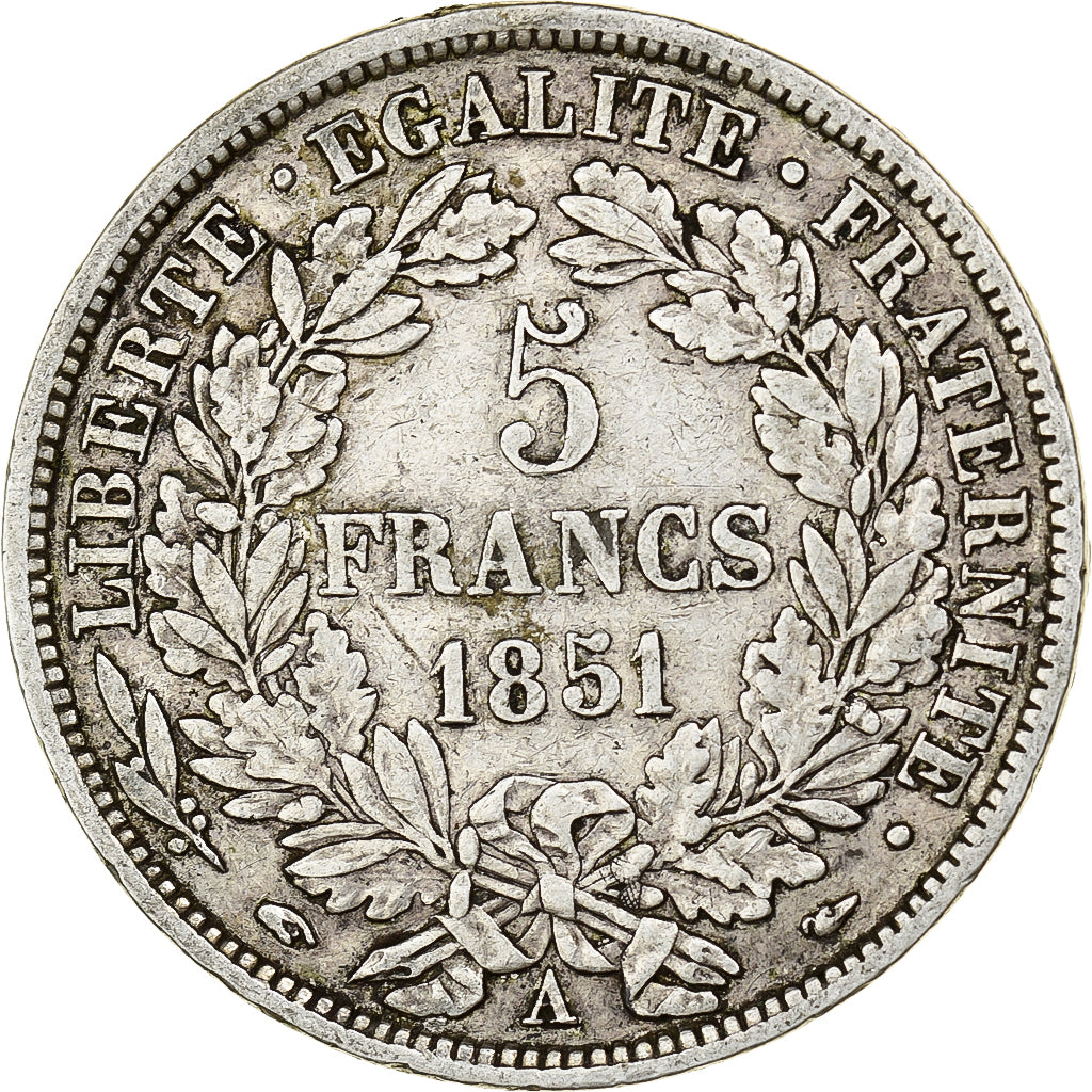 Francia, 5 Francs, Cérès, 1851, Paris, Argento, MB+, KM:761.1