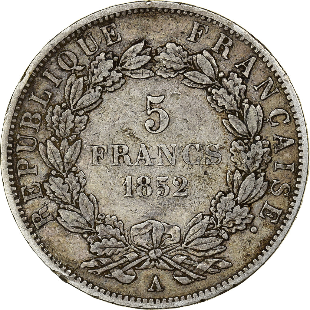 France, 5 Francs, Louis Napoléon Bonaparte, 1852, Paris, Argent, TB+