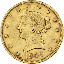 USA, $10, Eagle, Coronet Head, 1849, Philadelphia, Złoto, EF(40-45), KM:66.2