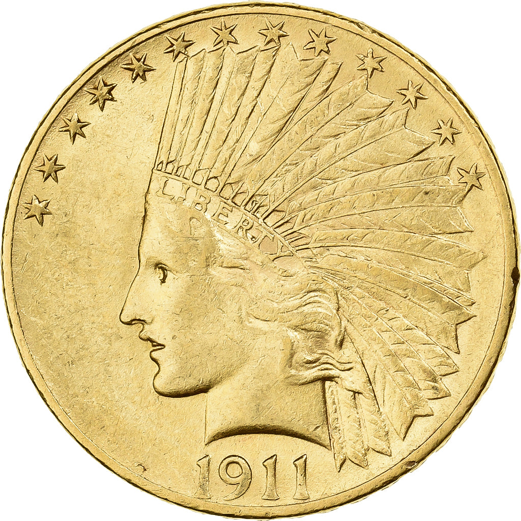 United States, $10, Eagle, Indian Head, 1911, Philadelphia, Gold, AU(50-53)