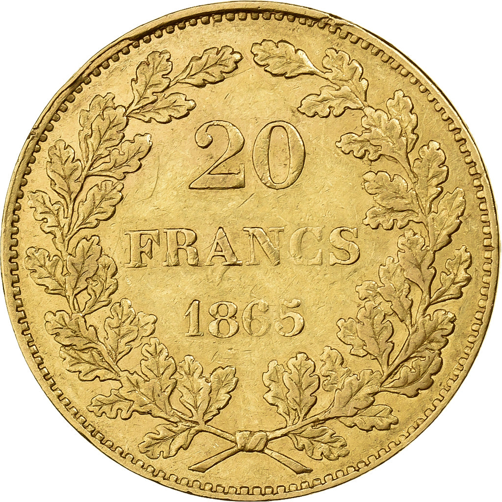 Belgium, Leopold I, 20 Francs, 1865, Brussels, Gold, AU(50-53), KM:23
