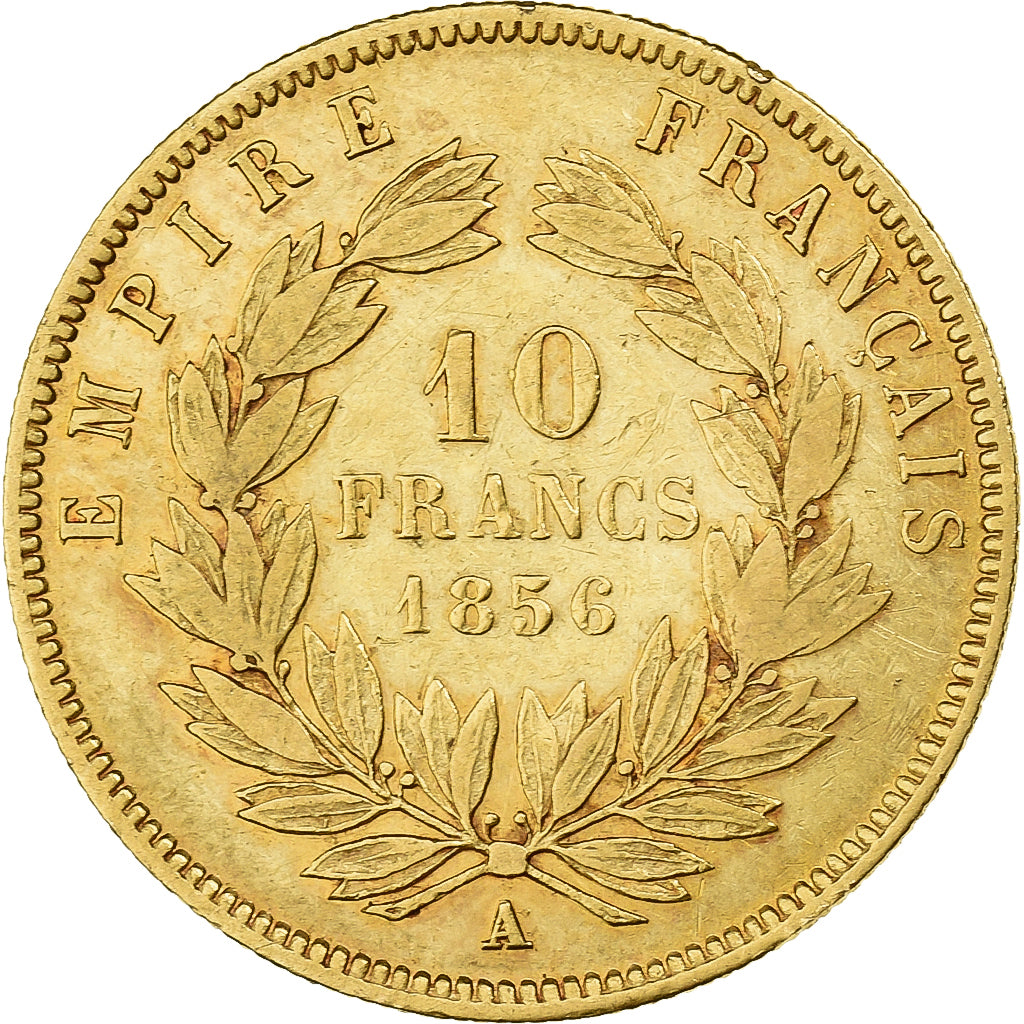 França, 10 Francs, Napoléon III, 1856, Paris, Dourado, EF(40-45)
