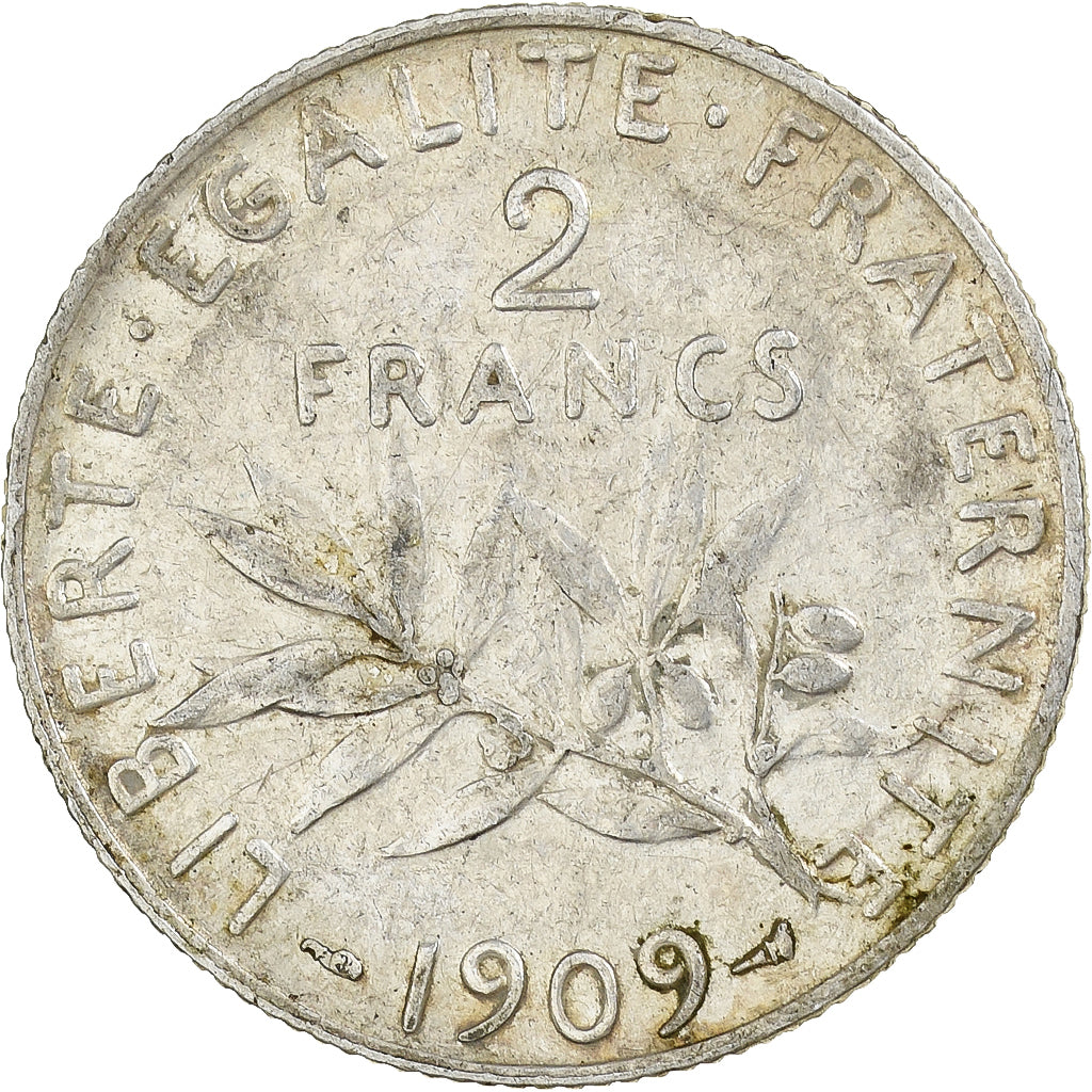 Francia, 2 Francs, Semeuse, 1909, Paris, Argento, BB, Gadoury:532, KM:845.1