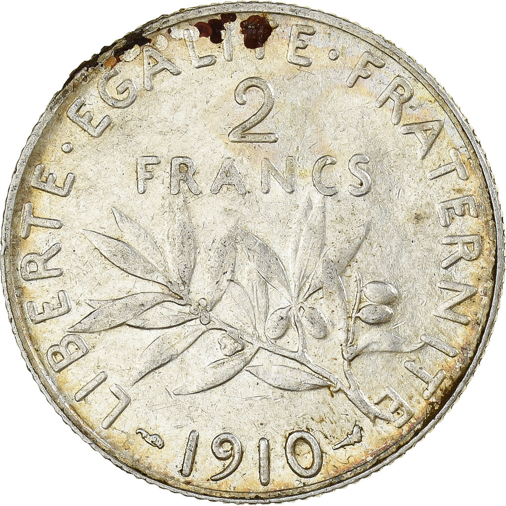 Frankrijk, 2 Francs, Semeuse, 1910, Paris, Zilver, ZF, Gadoury:532, KM:845.1