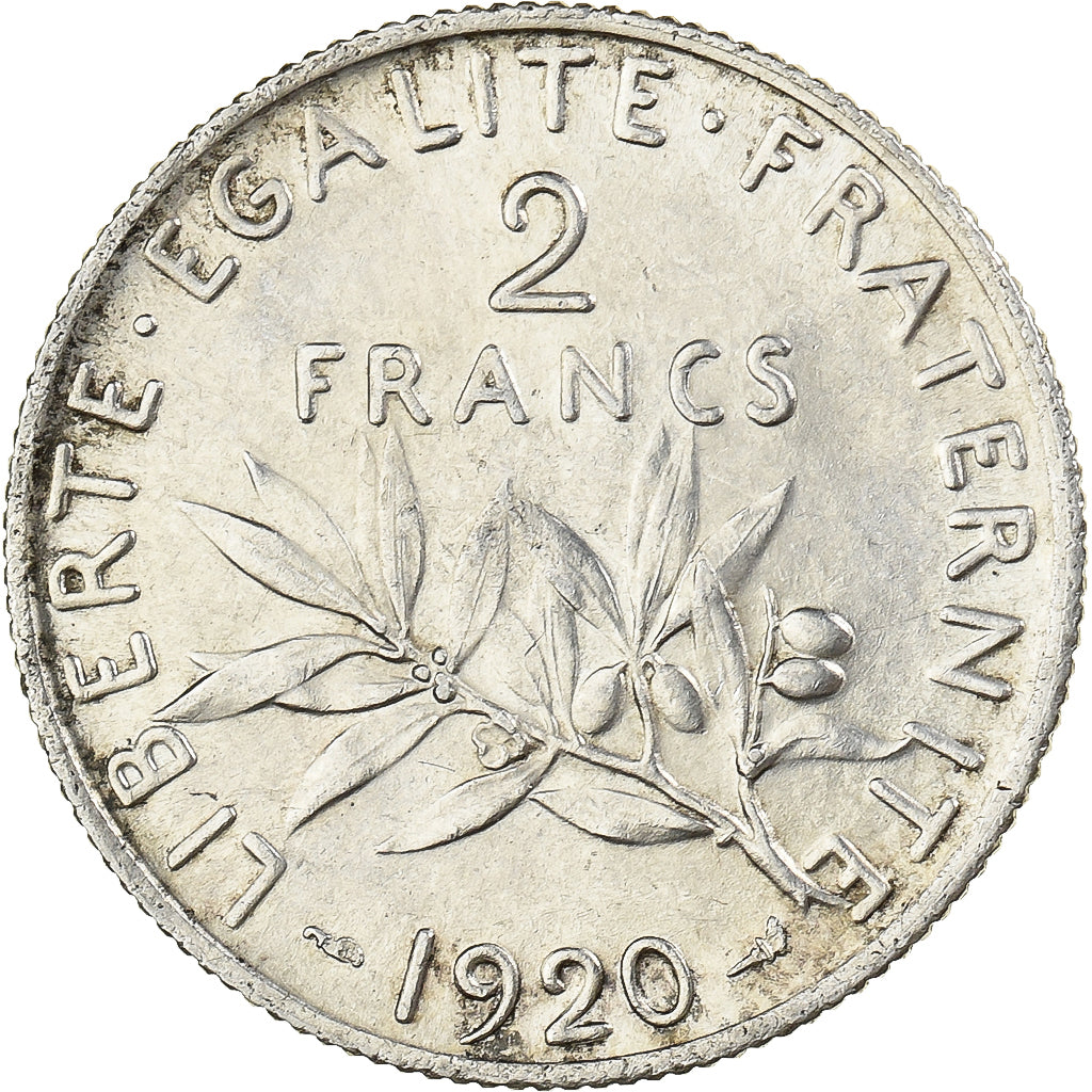 Frankrijk, 2 Francs, Semeuse, 1920, Paris, Zilver, UNC-, Gadoury:532, KM:845.1