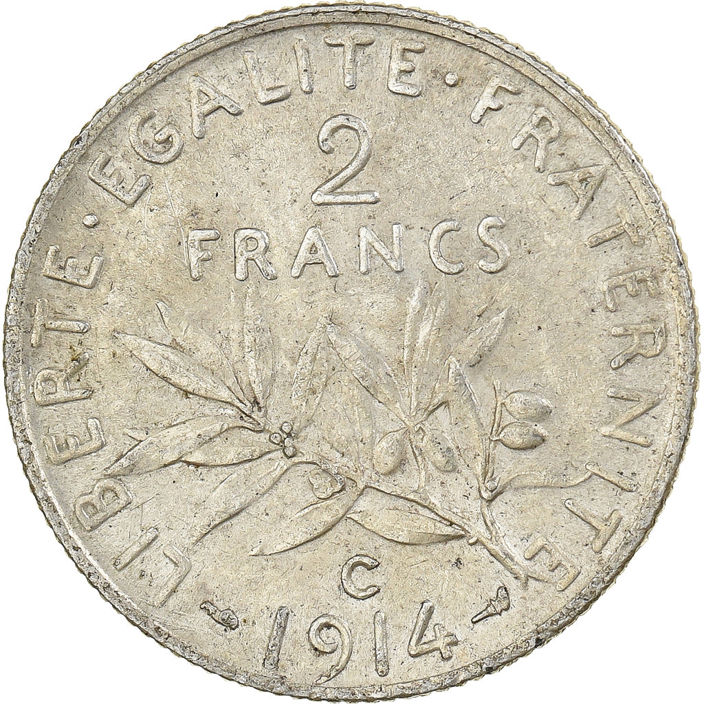 França, 2 Francs, Semeuse, 1914, Castelsarrasin, Prata, AU(50-53), Gadoury:532