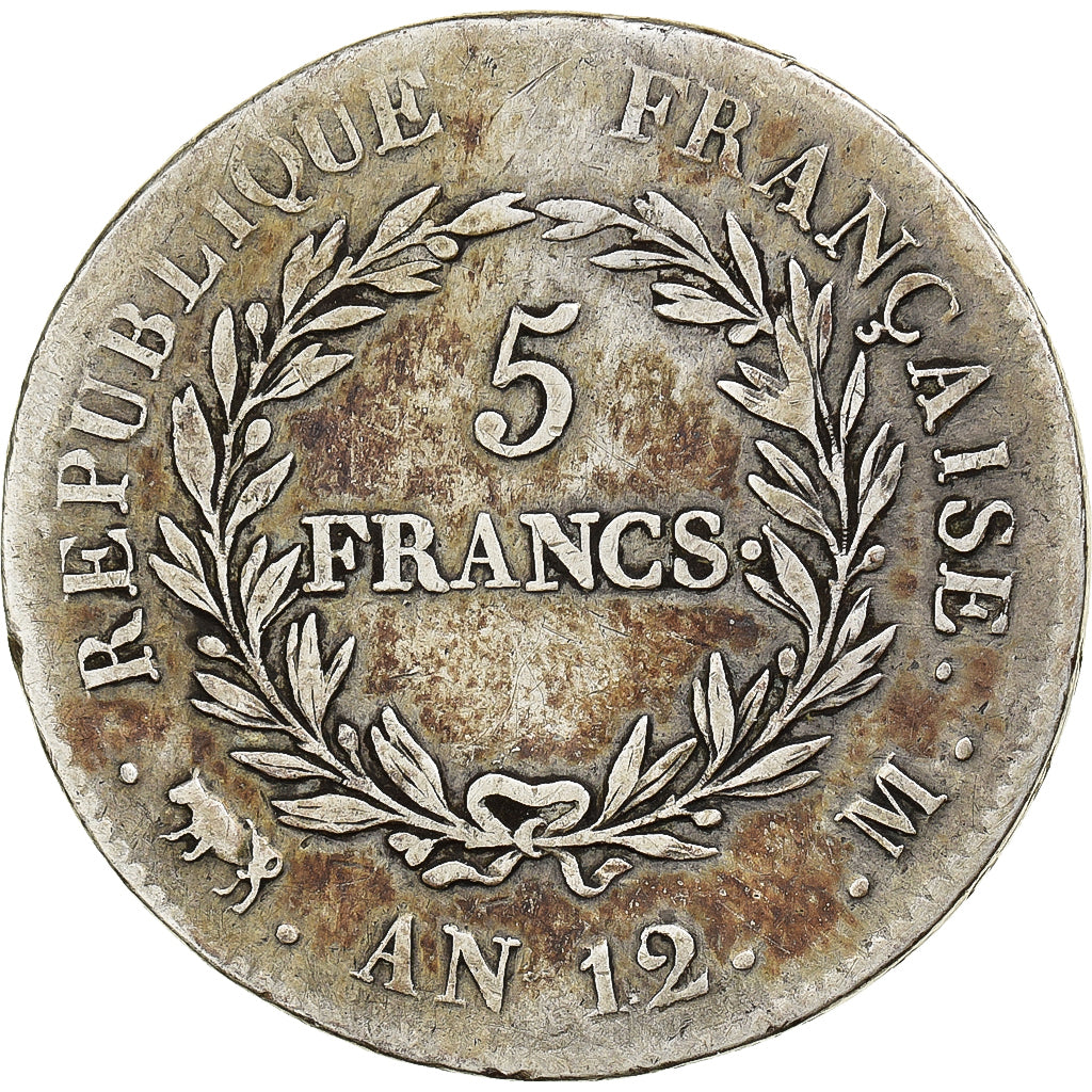 Frankrijk, 5 Francs, Napoléon I, An 12, Toulouse, Zilver, FR, KM:659.10