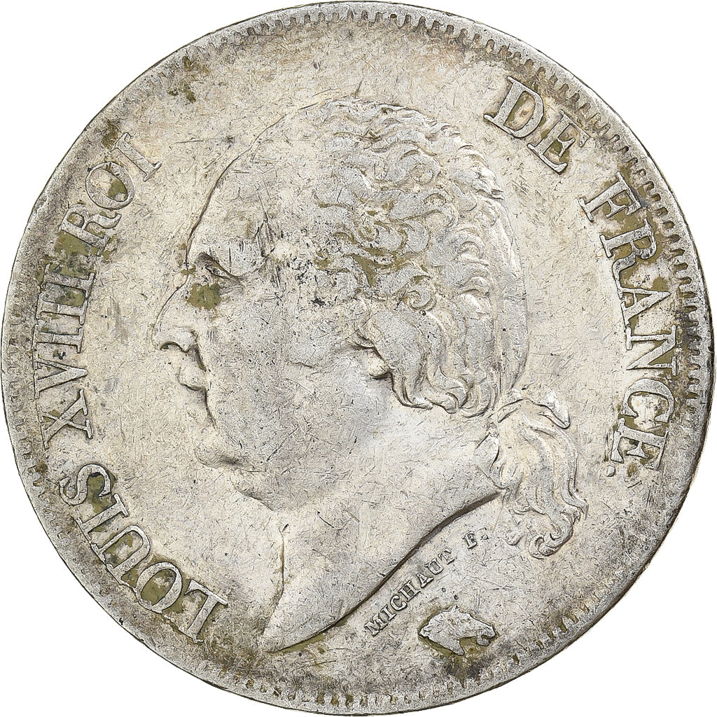 Frankrijk, 5 Francs, Louis XVIII, 1824, Marseille, Zilver, ZF, Gadoury:614