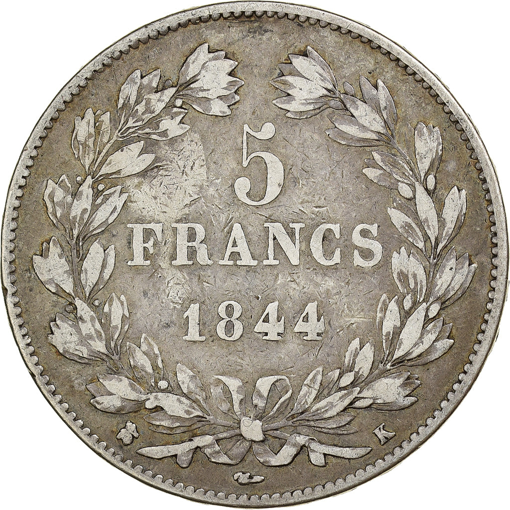 Francia, 5 Francs, Louis-Philippe, 1844, Bordeaux, Plata, BC+, Gadoury:678a