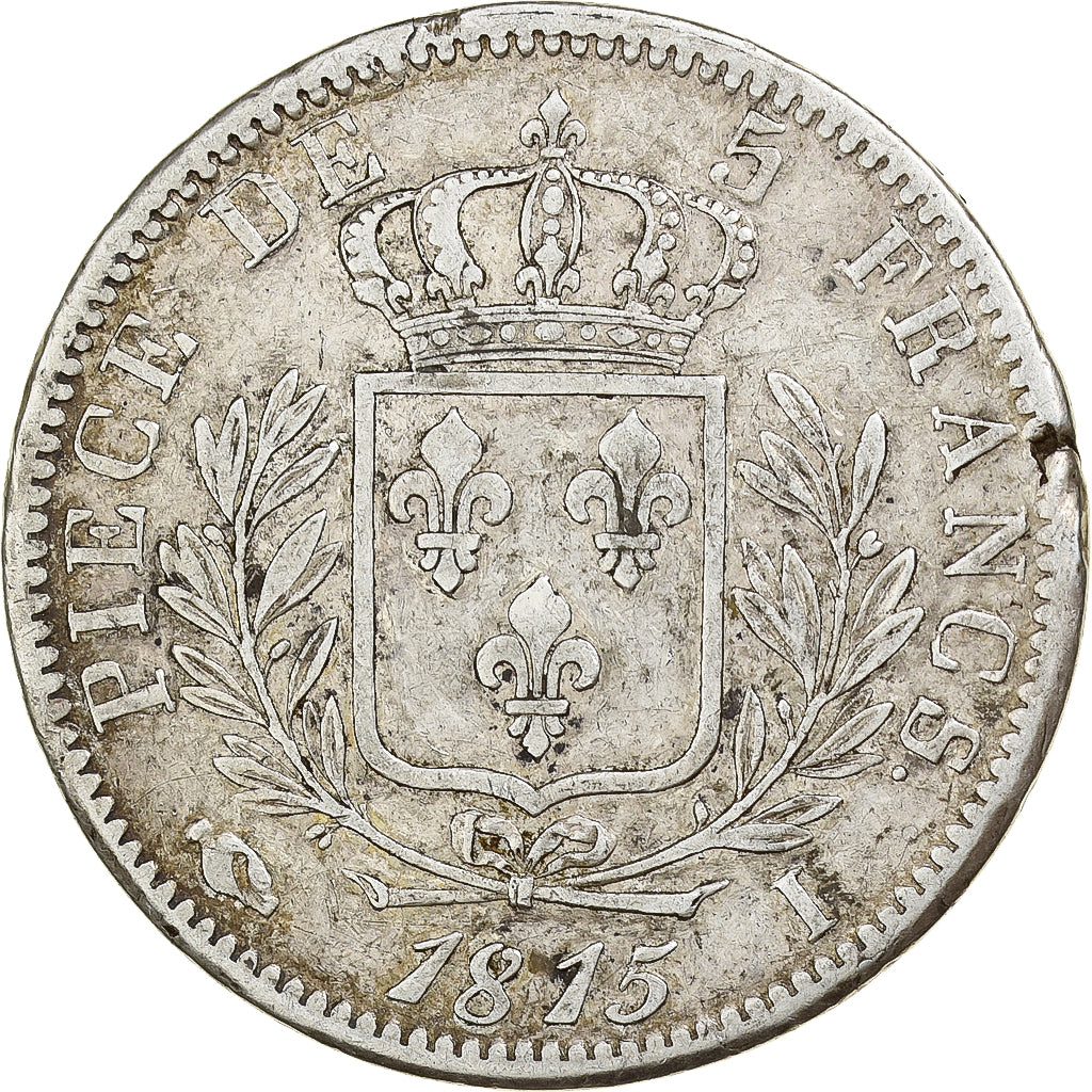 Frankrijk, 5 Francs, Louis XVIII, 1815, Limoges, Zilver, FR+, Gadoury:591