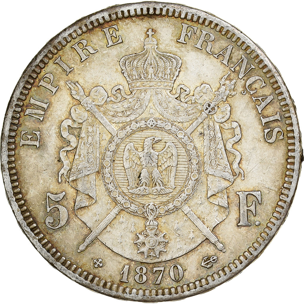 Francia, 5 Francs, Napoléon III, 1870, Strasbourg, Argento, BB+, Gadoury:739