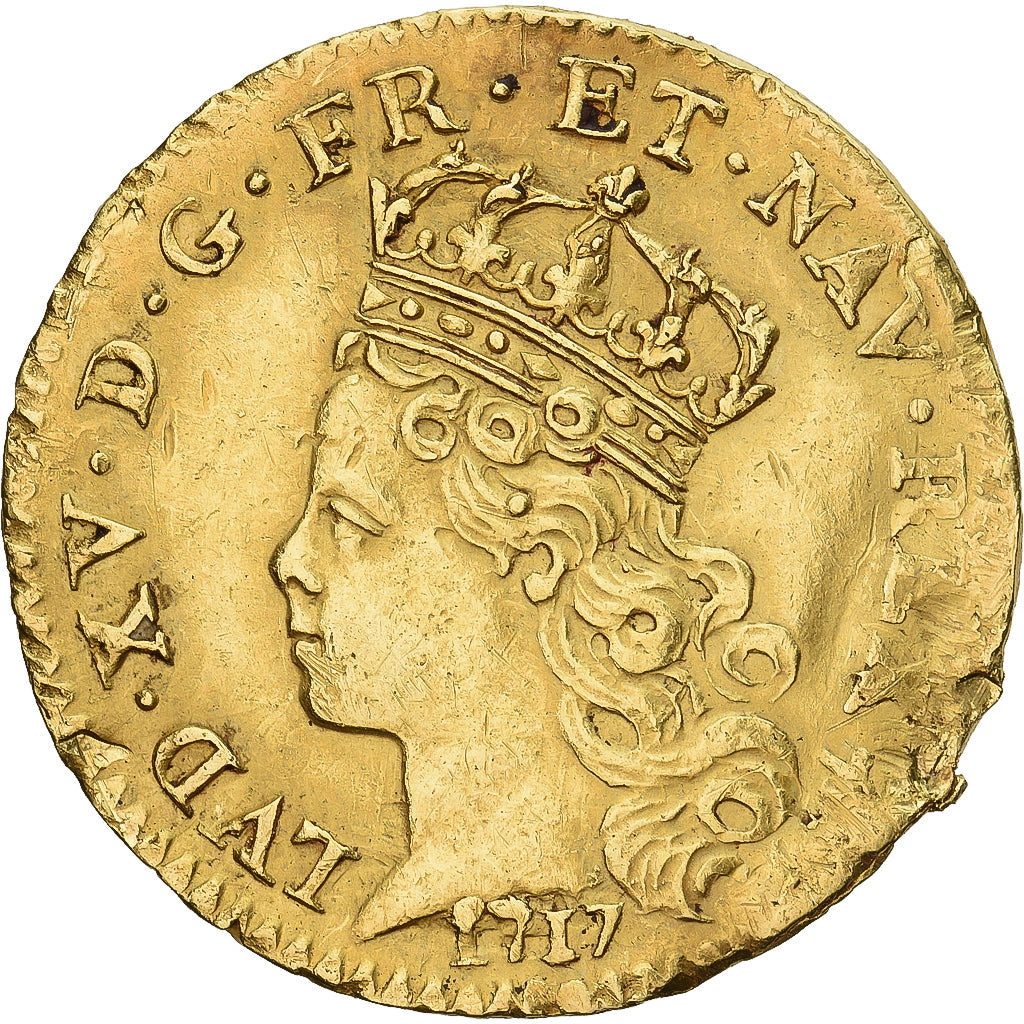 Francja, Louis XV, 1/4 louis d'or de Noailles, 1717, Paris, Złoto, EF(40-45)