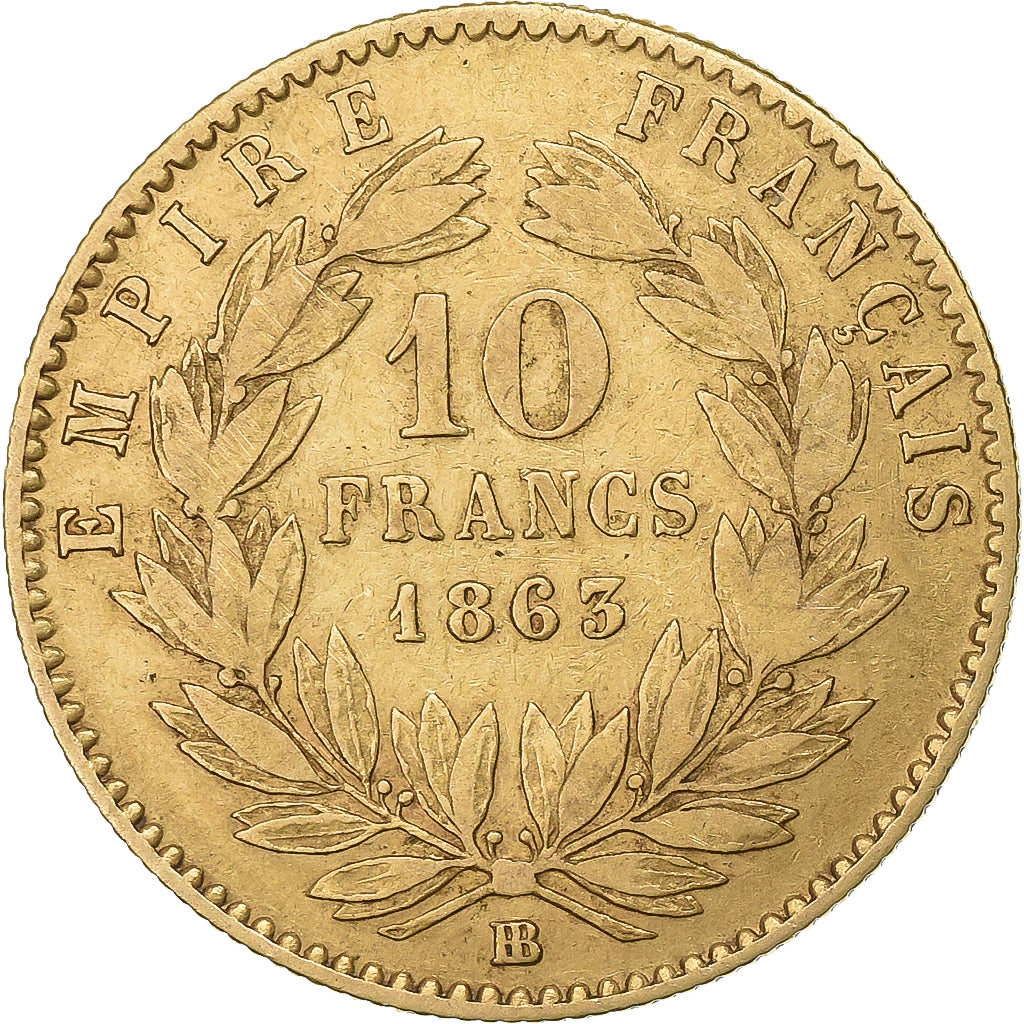 Frankreich, 10 Francs, Napoléon III, 1863, Strasbourg, Gold, S+, Gadoury:1015