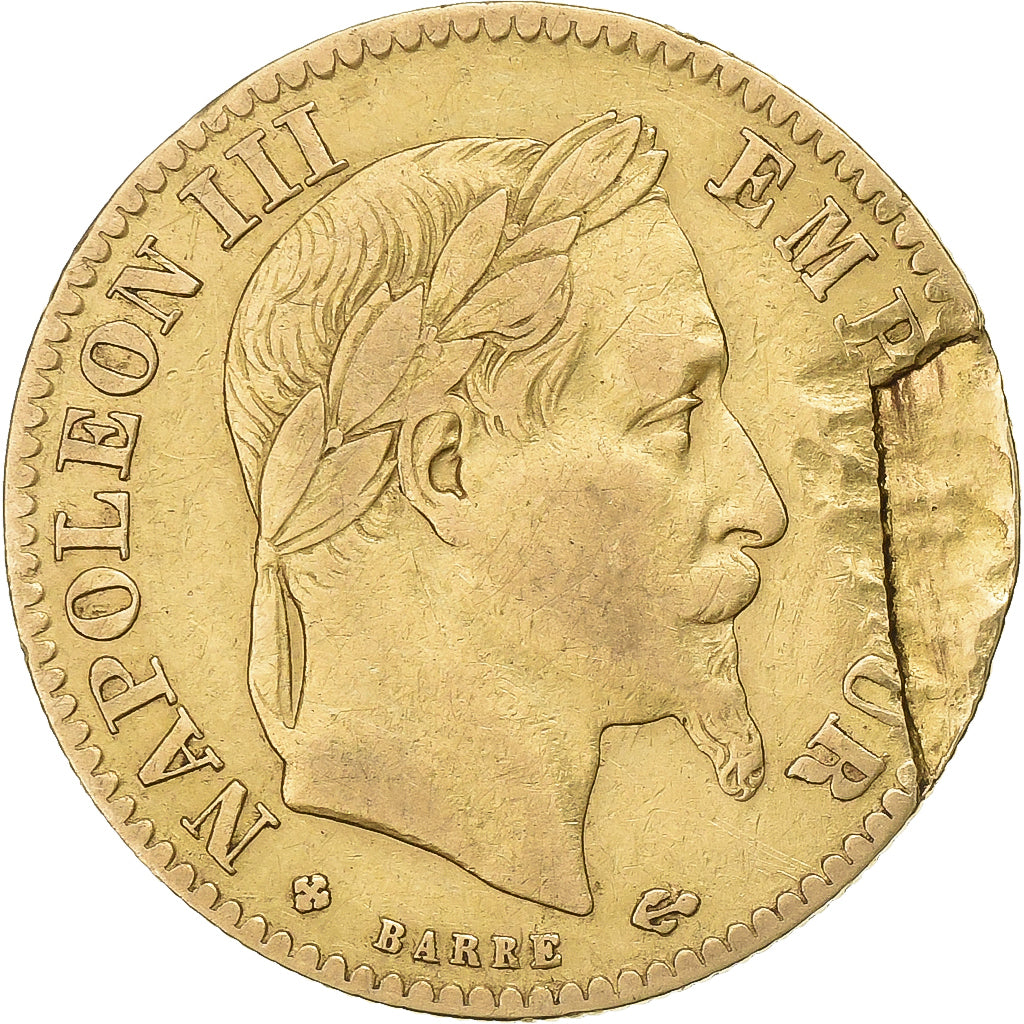 France, 10 Francs, Napoléon III, 1865, Strasbourg, error split, Or, TTB