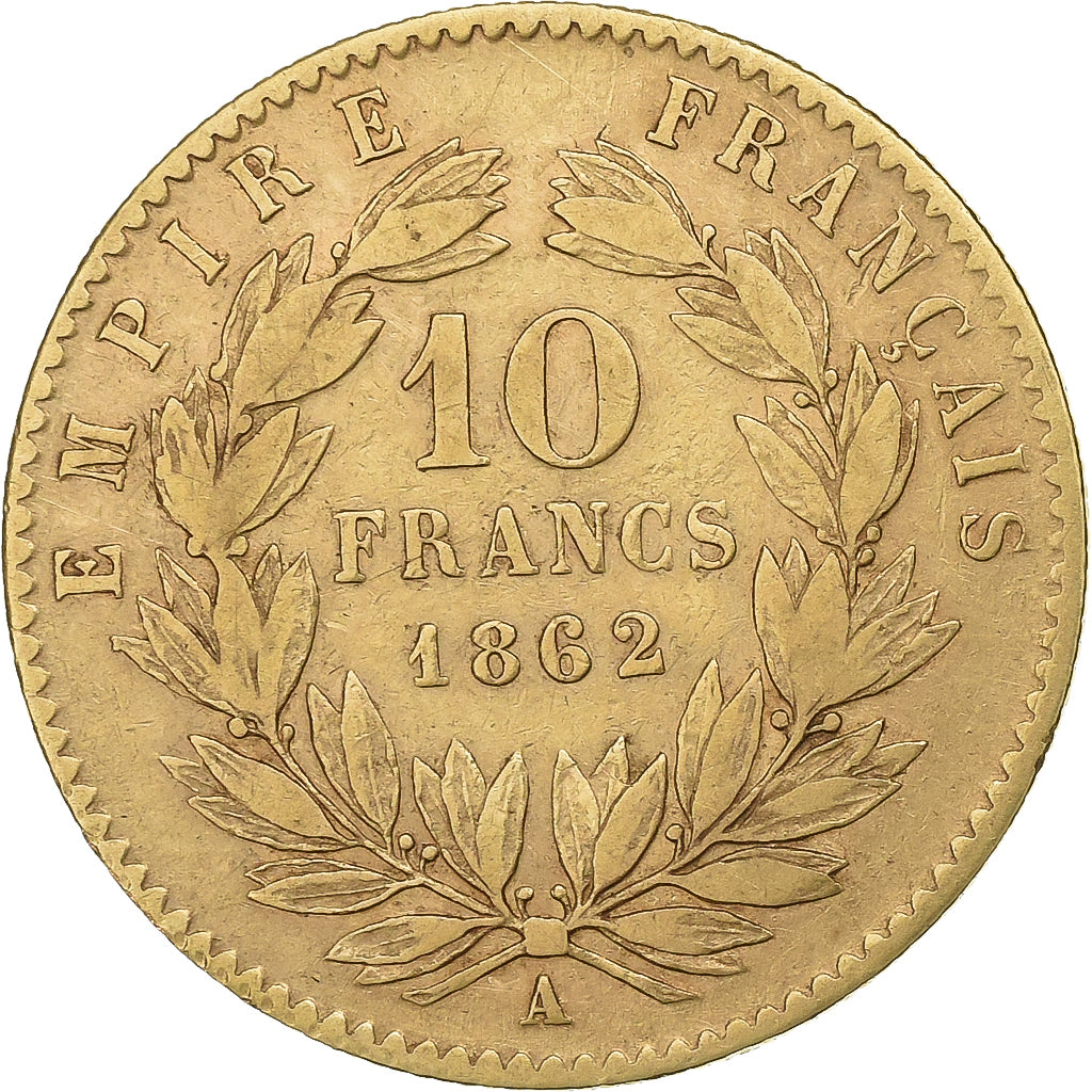Francia, 10 Francs, Napoléon III, 1862, Paris, Oro, BC+, Gadoury:1015, KM:800.1