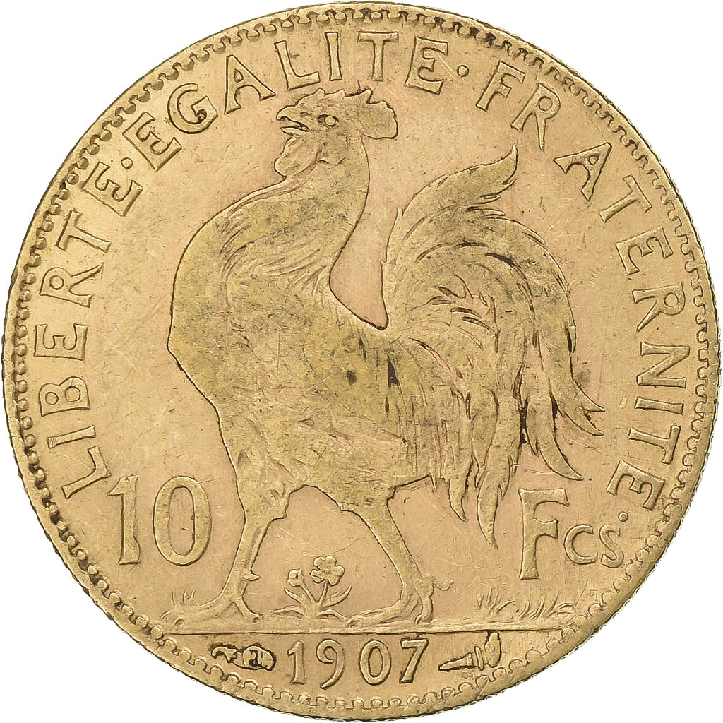 France, 10 Francs, Marianne, 1907, Paris, Gold, EF(40-45), KM:846
