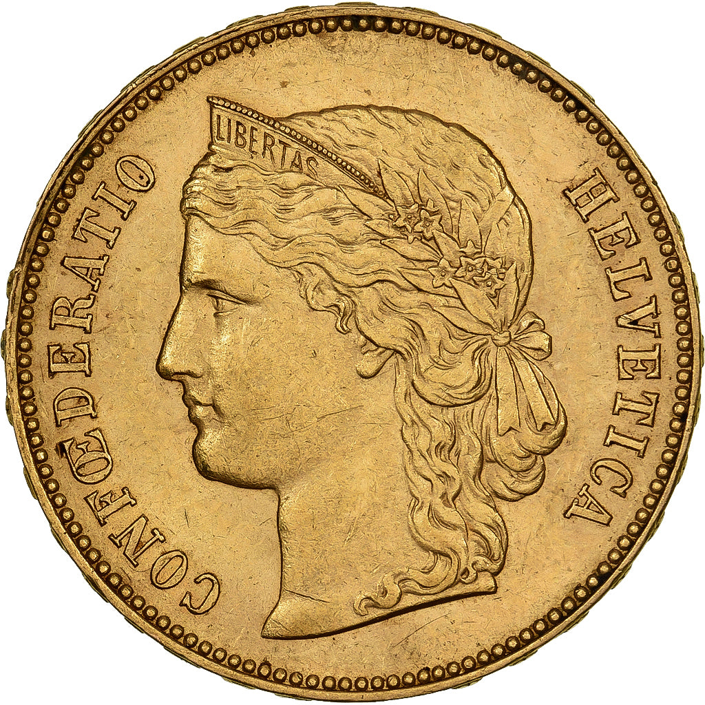 Suiza, 20 Francs, Helvetia, 1893, Bern, Oro, MBC, KM:31