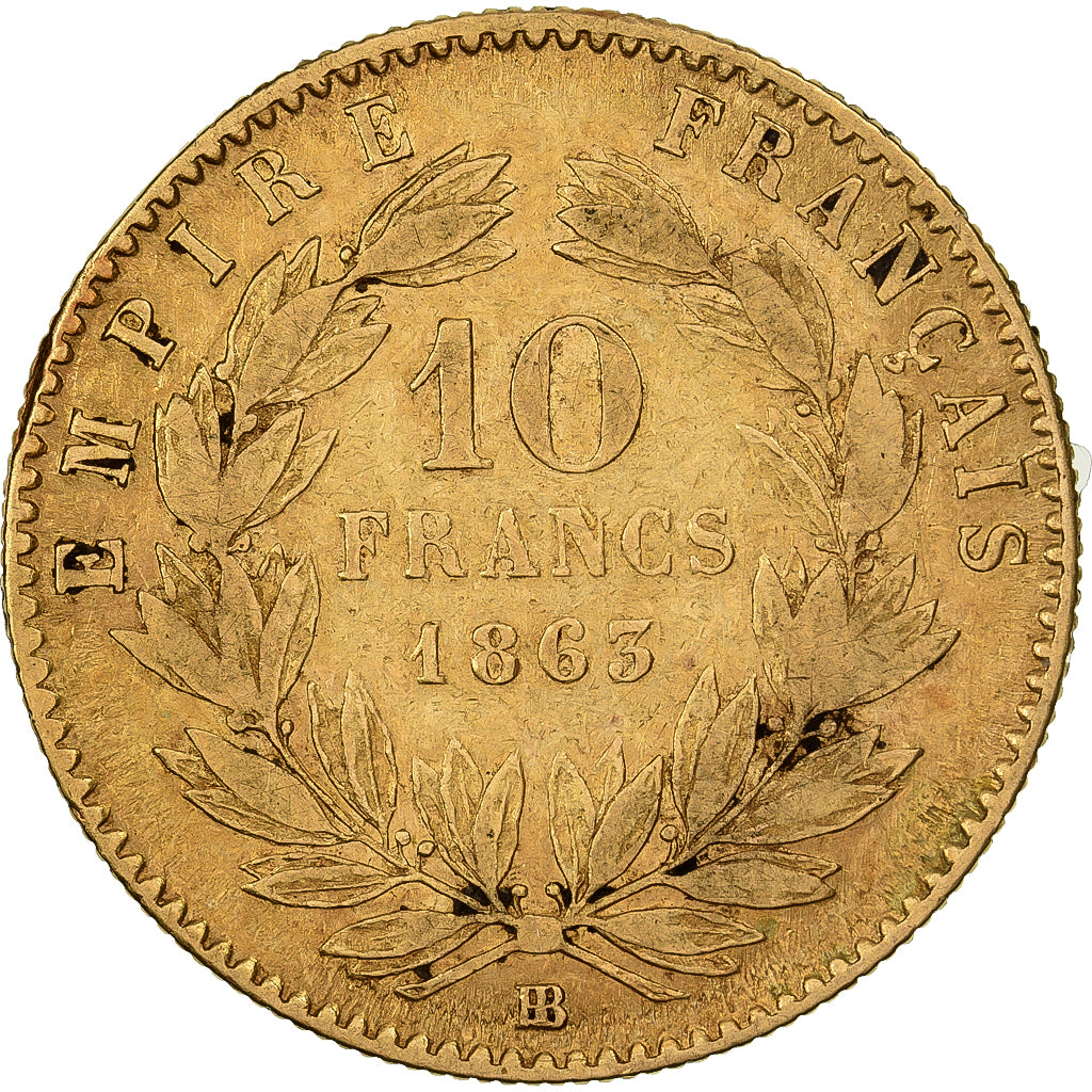 Frankrijk, 10 Francs, Napoléon III, 1863, Strasbourg, Goud, FR+, Gadoury:1015